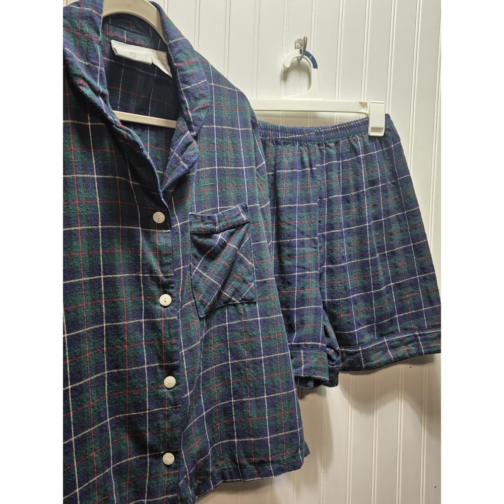 Vintage navy blue Flannel PJ short Set Plaid Sz M